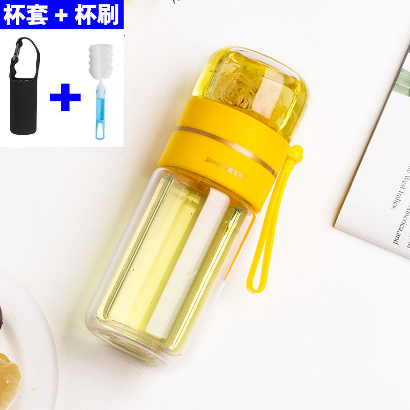 New tea and water separation glass double-layer portable office tea cup
