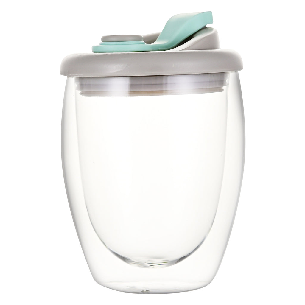 Double-layer insulated coffee cup with silicone lid juice transparent glass egg-shaped cup handy cup