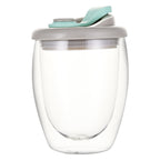 Double-layer insulated coffee cup with silicone lid juice transparent glass egg-shaped cup handy cup