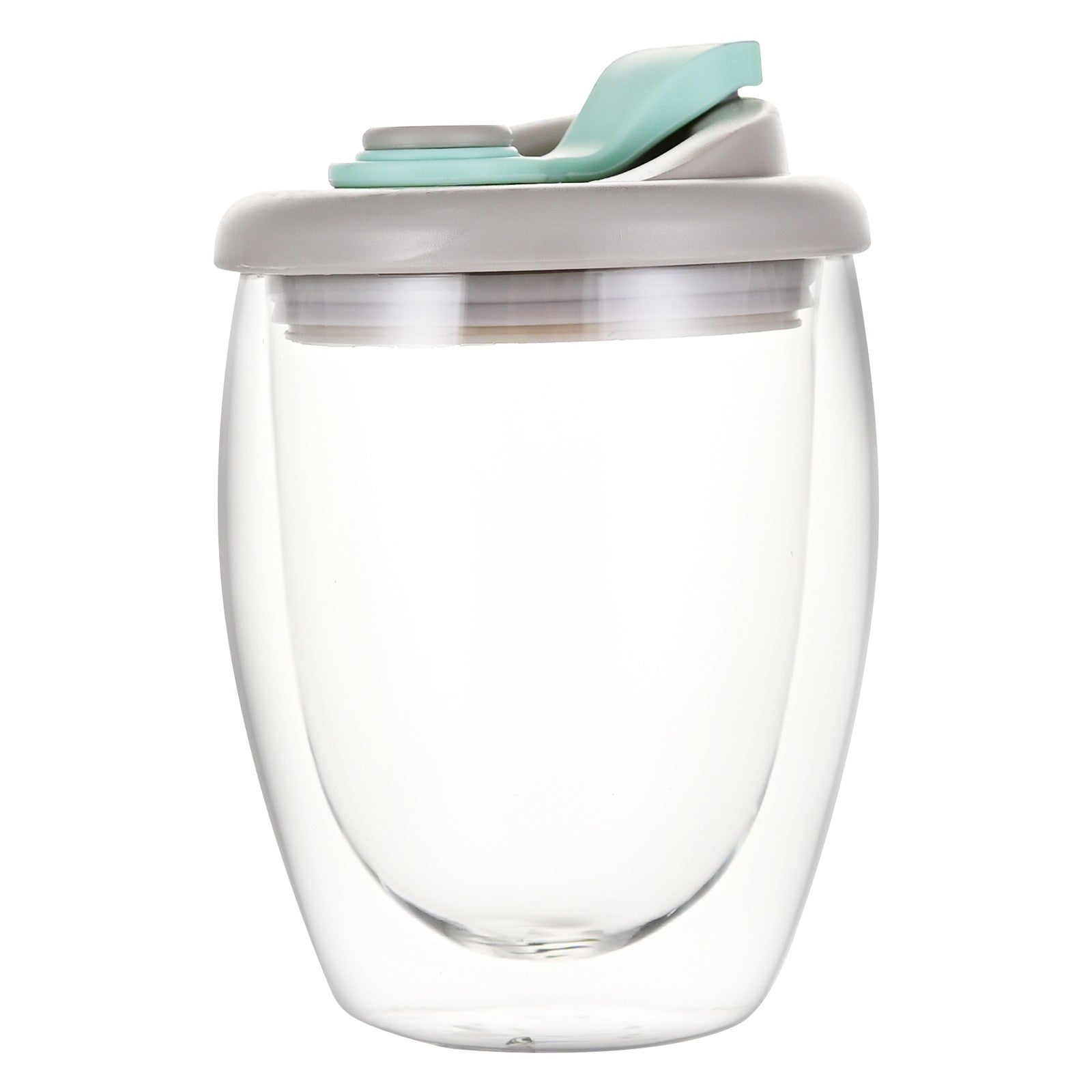 Double-layer insulated coffee cup with silicone lid juice transparent glass egg-shaped cup handy cup