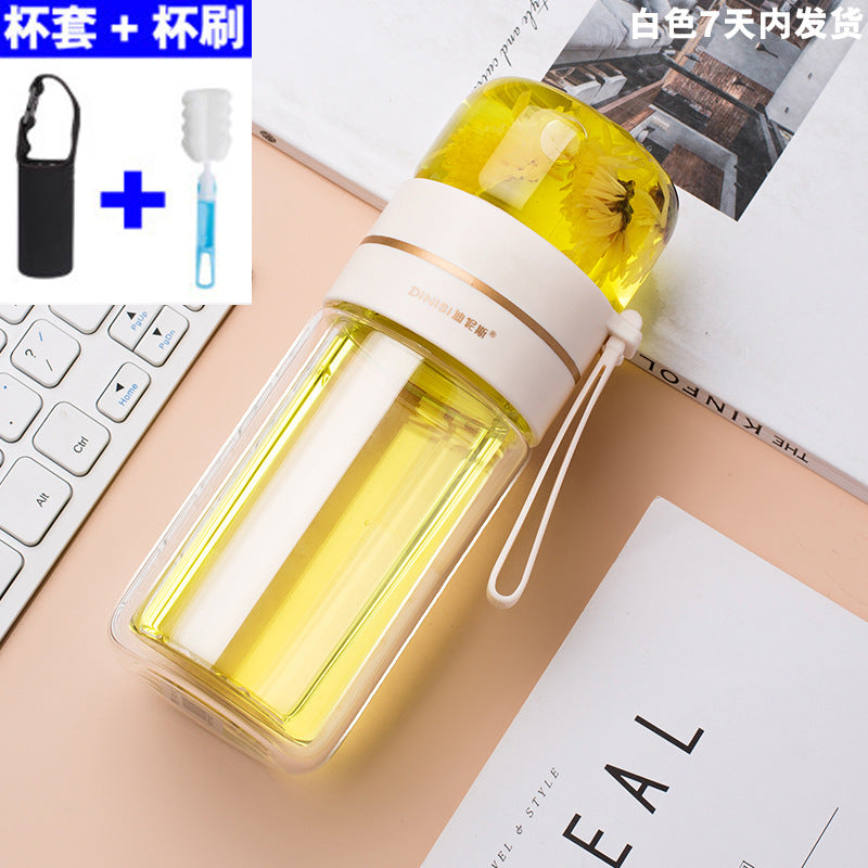 New tea and water separation glass double-layer portable office tea cup