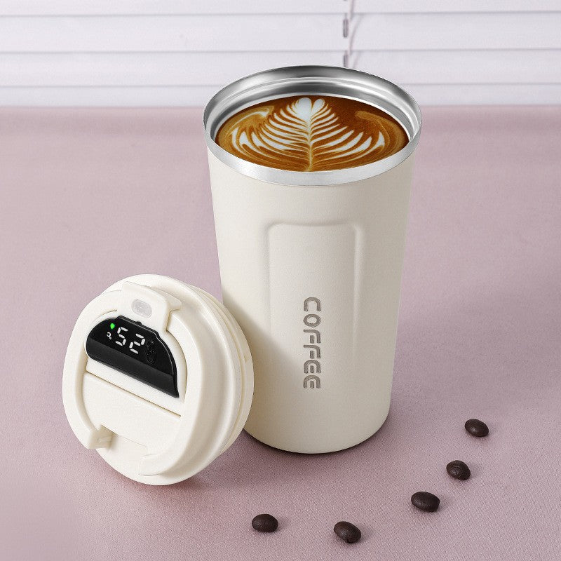 Intelligent temperature display tumbler coffee cup, double-layer insulated, 304 stainless steel