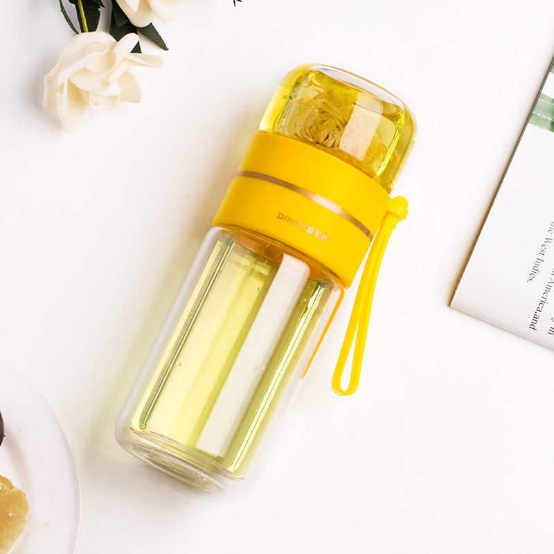 New tea and water separation glass double-layer portable office tea cup