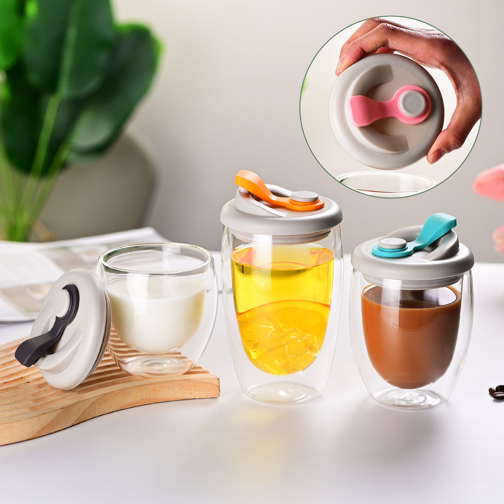 Double-layer insulated coffee cup with silicone lid juice transparent glass egg-shaped cup handy cup