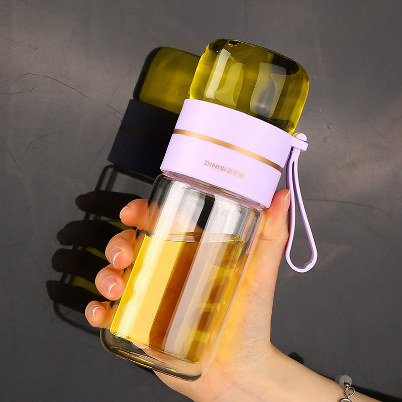 New tea and water separation glass double-layer portable office tea cup