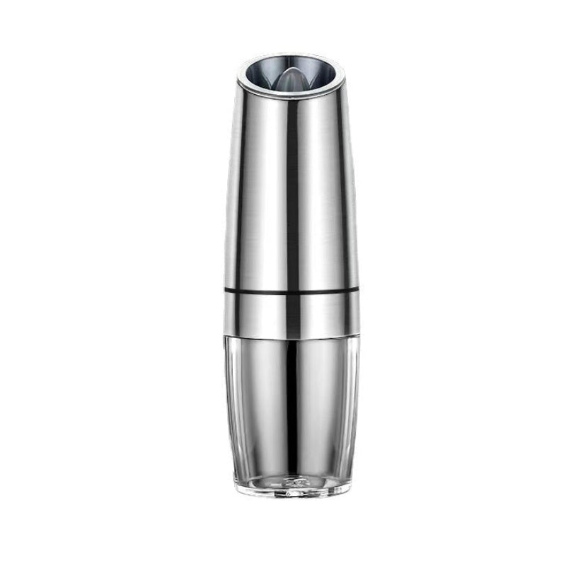 Silver pepper grinder on a white background