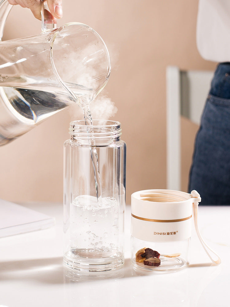 New tea and water separation glass double-layer portable office tea cup