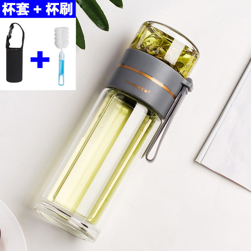 New tea and water separation glass double-layer portable office tea cup