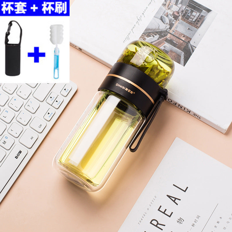New tea and water separation glass double-layer portable office tea cup