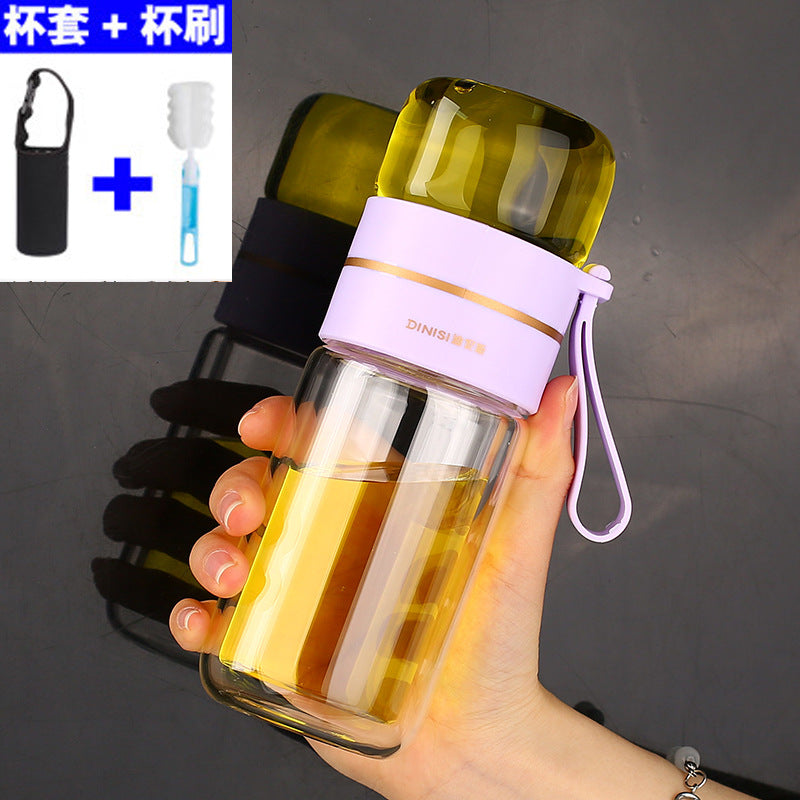 New tea and water separation glass double-layer portable office tea cup