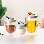 Double-layer insulated coffee cup with silicone lid juice transparent glass egg-shaped cup handy cup