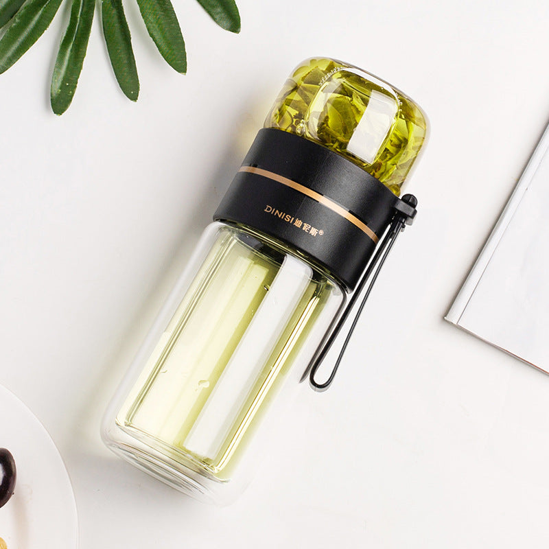 New tea and water separation glass double-layer portable office tea cup
