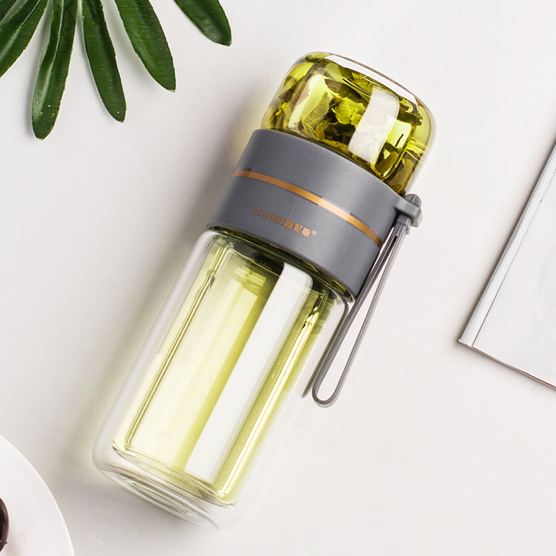 New tea and water separation glass double-layer portable office tea cup