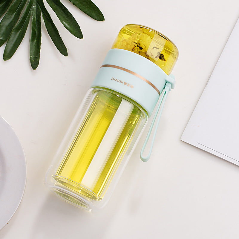 New tea and water separation glass double-layer portable office tea cup