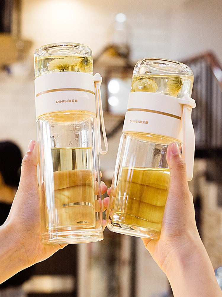 New tea and water separation glass double-layer portable office tea cup