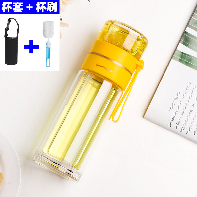 New tea and water separation glass double-layer portable office tea cup