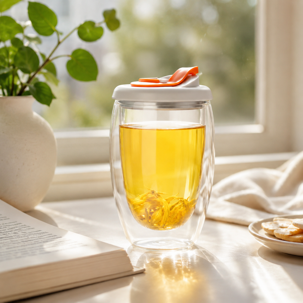 Tea water transparent design inside a glass tea infuser bottle