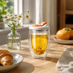 Egg-shaped transparent glass cup for juice
