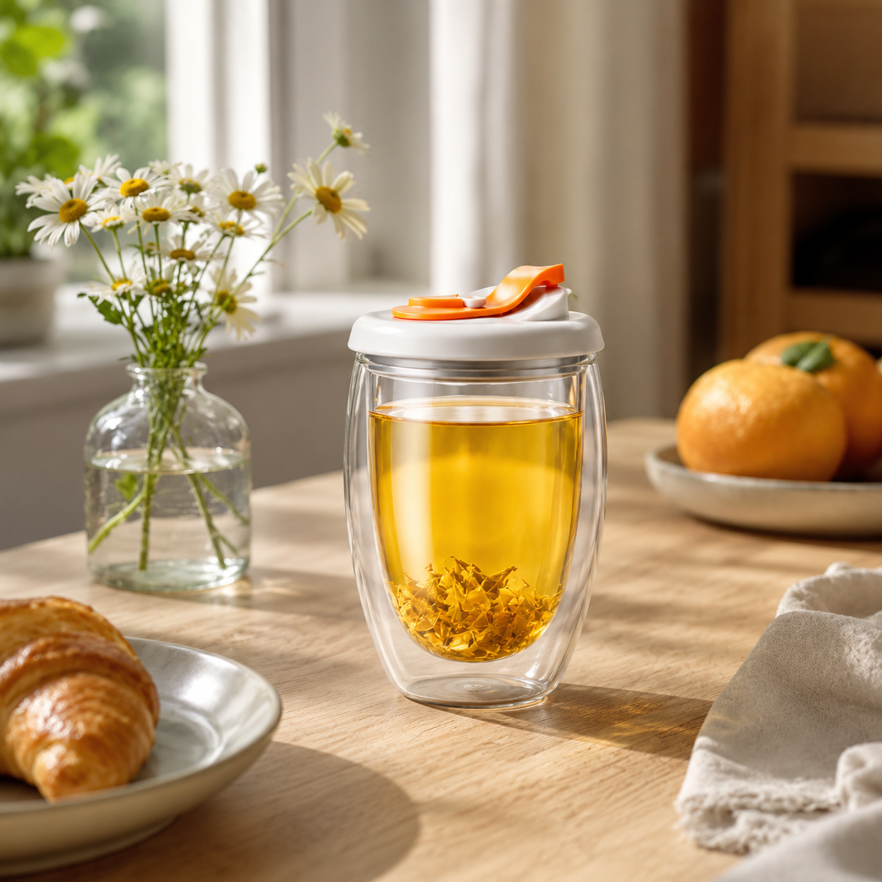 Egg-shaped transparent glass cup for juice