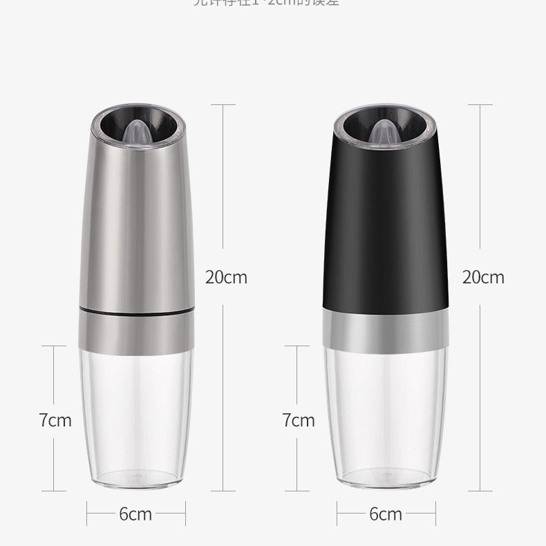 Two pepper mills with dimensions labeled on a white background