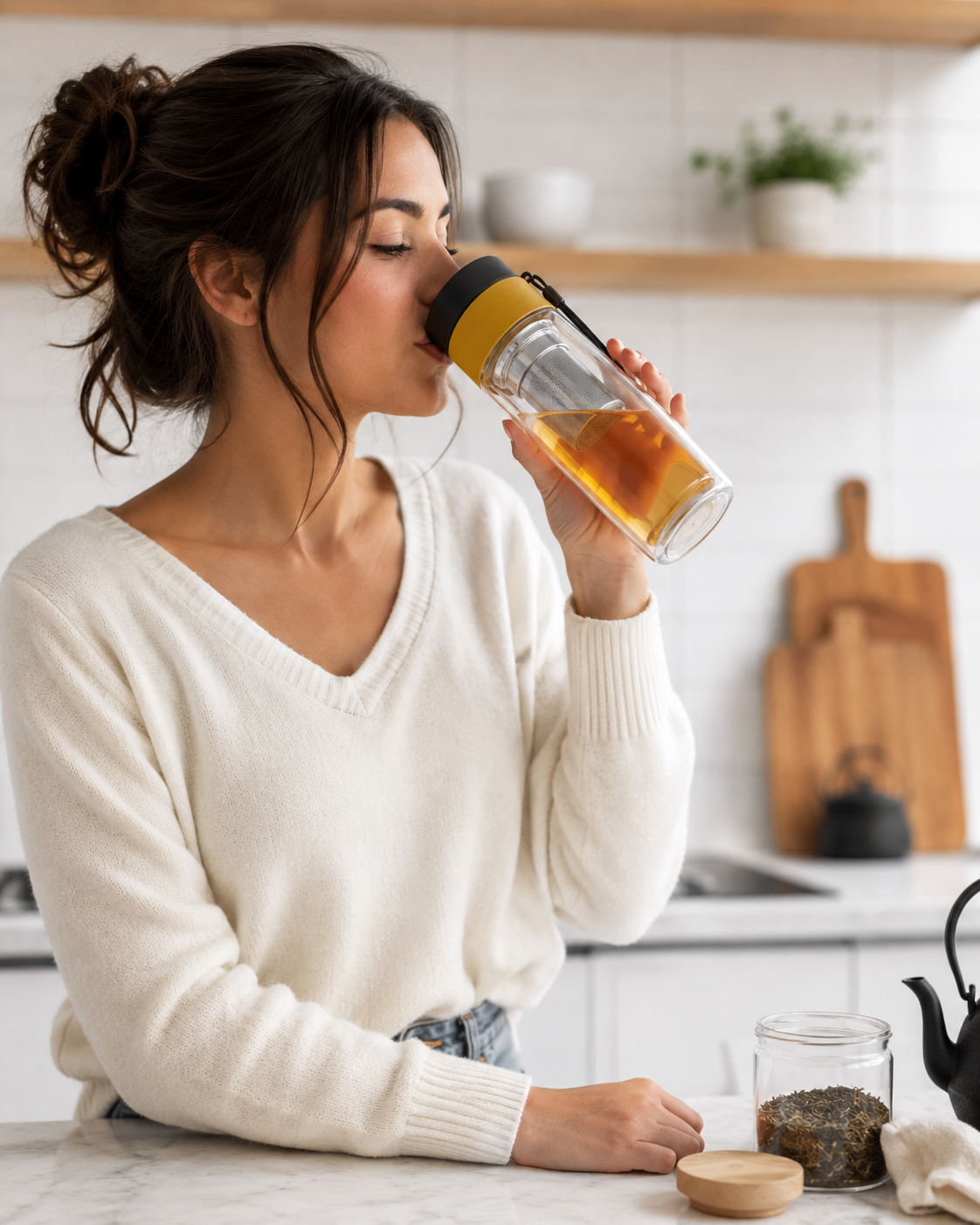 Glass tea infuser bottle brewing loose-leaf tea
