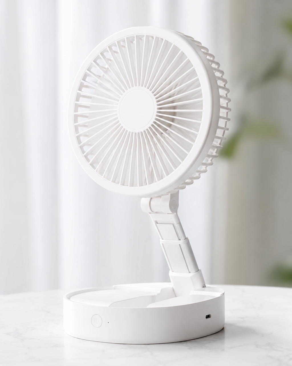 Foldable portable desk fan with rechargeable USB power for home and travel