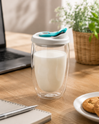 White 400ml double wall glass tea infuser bottle