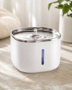 Wireless cat water fountain with stainless steel tray and visible water-level window